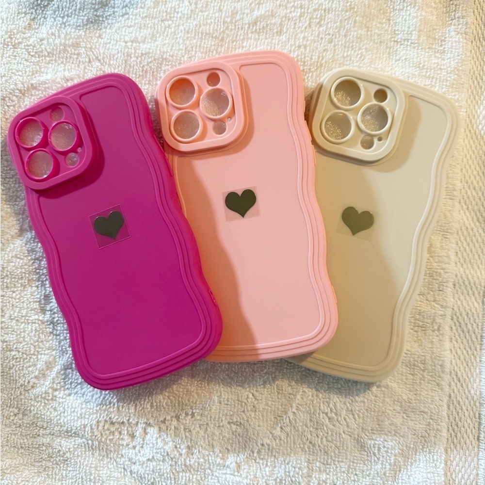Set of 3 Soft Silicone Cases for iPhone 15 Pro Max - Pink, Peach and White -